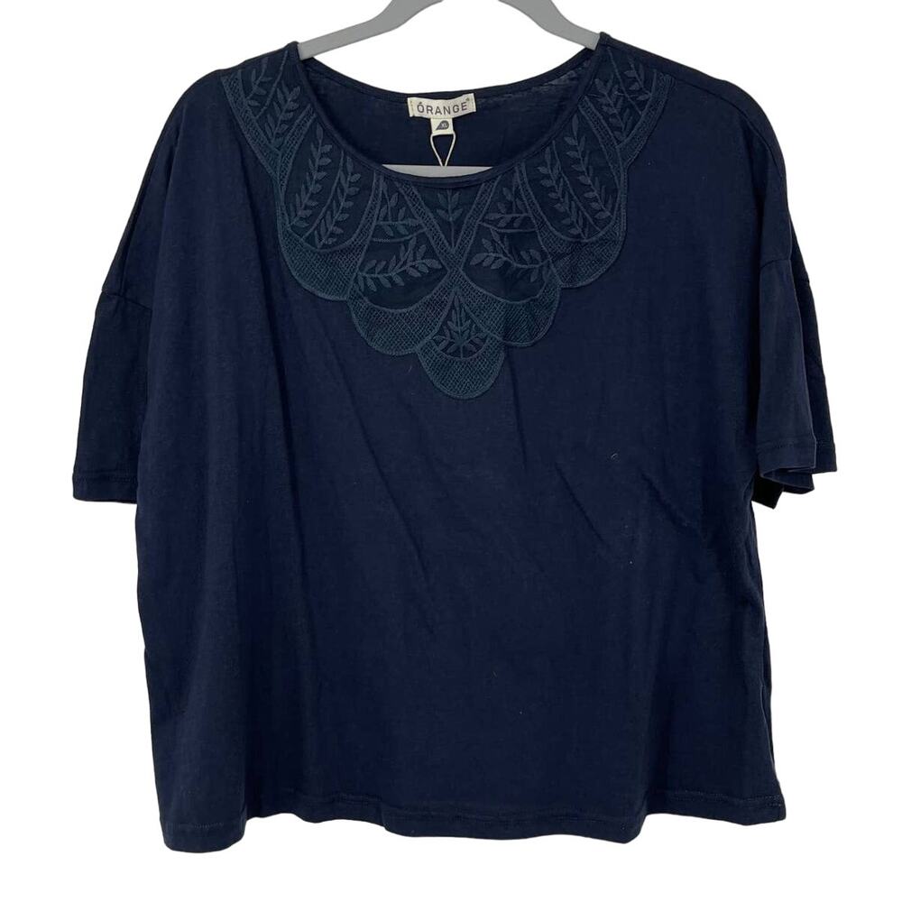 ORANGE Navy Blue Lace Embroidered Loose Fit Top Size XL